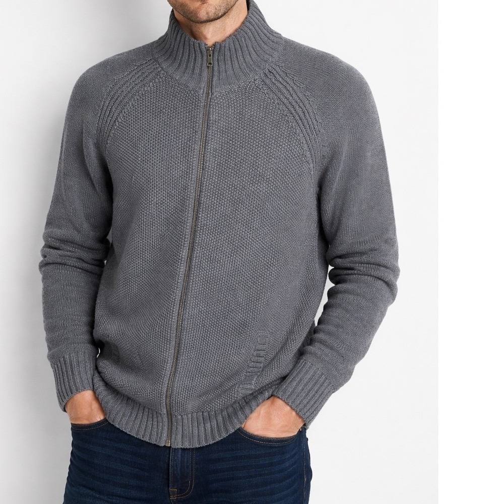 Gap Mens Wild‎ Zip Mock Charcoal Grey Cotton Full Zip Sweater XL Grandpacore